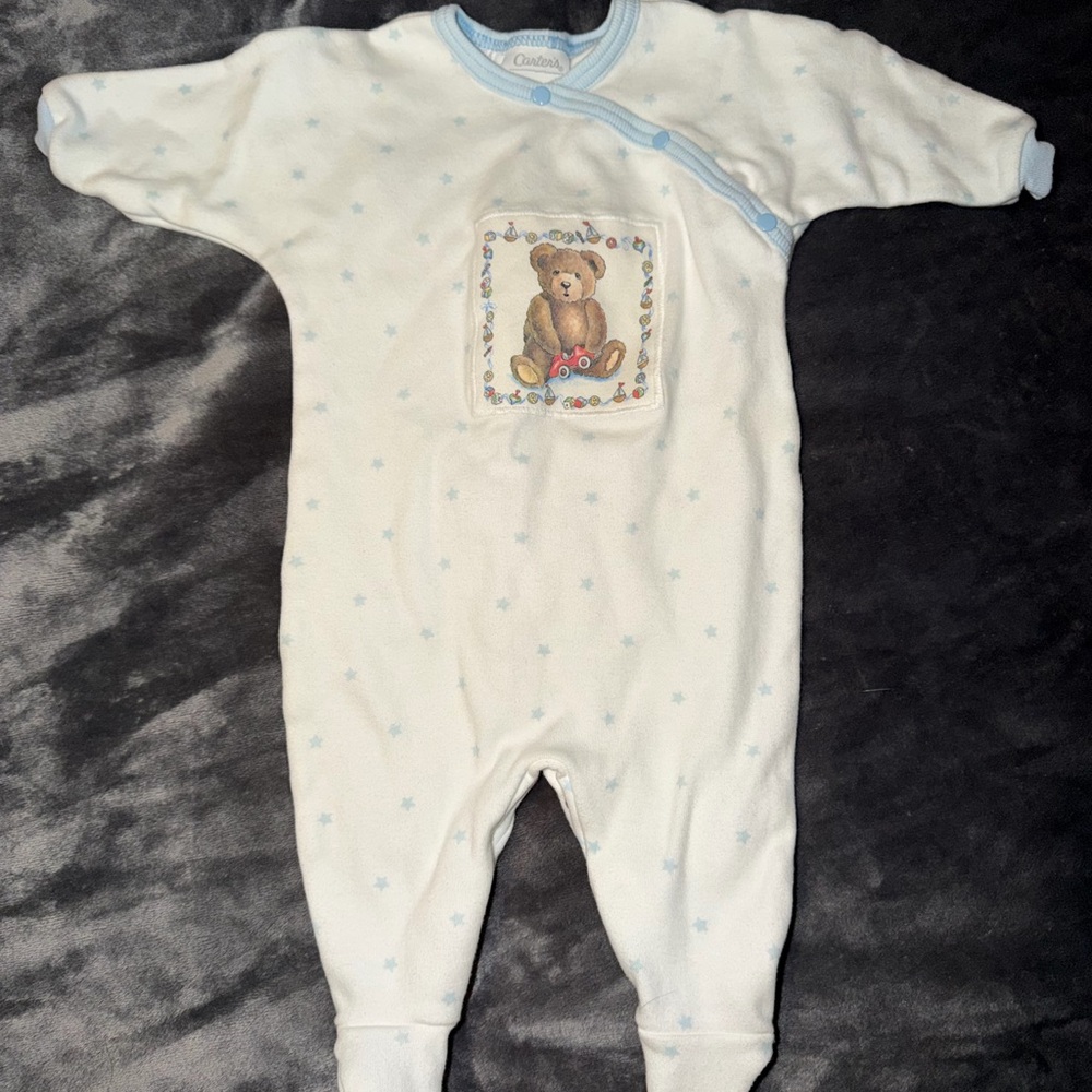 Carter's White and Blue Teddy Bear Footie